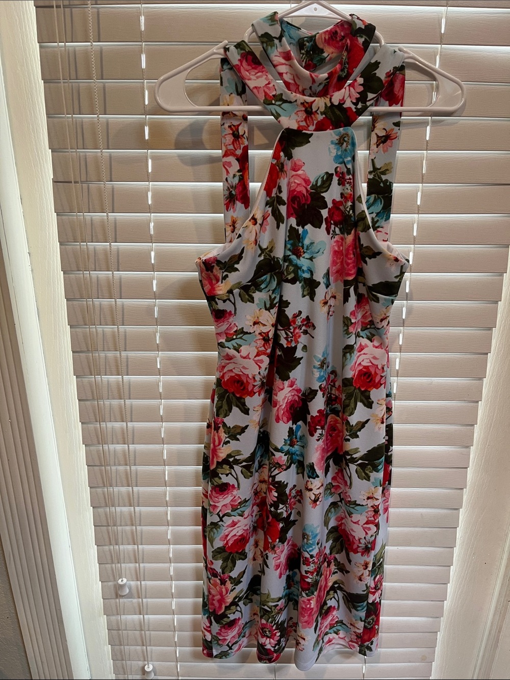 bebe Floral Halter Midi Dress - White, Pink, Teal, Green